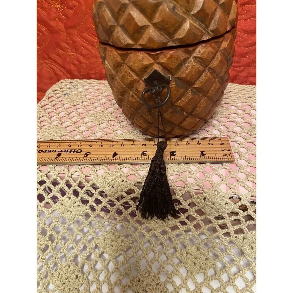 Vintage Wooden Pineapple Trinket Container -‎ Hinged, 10